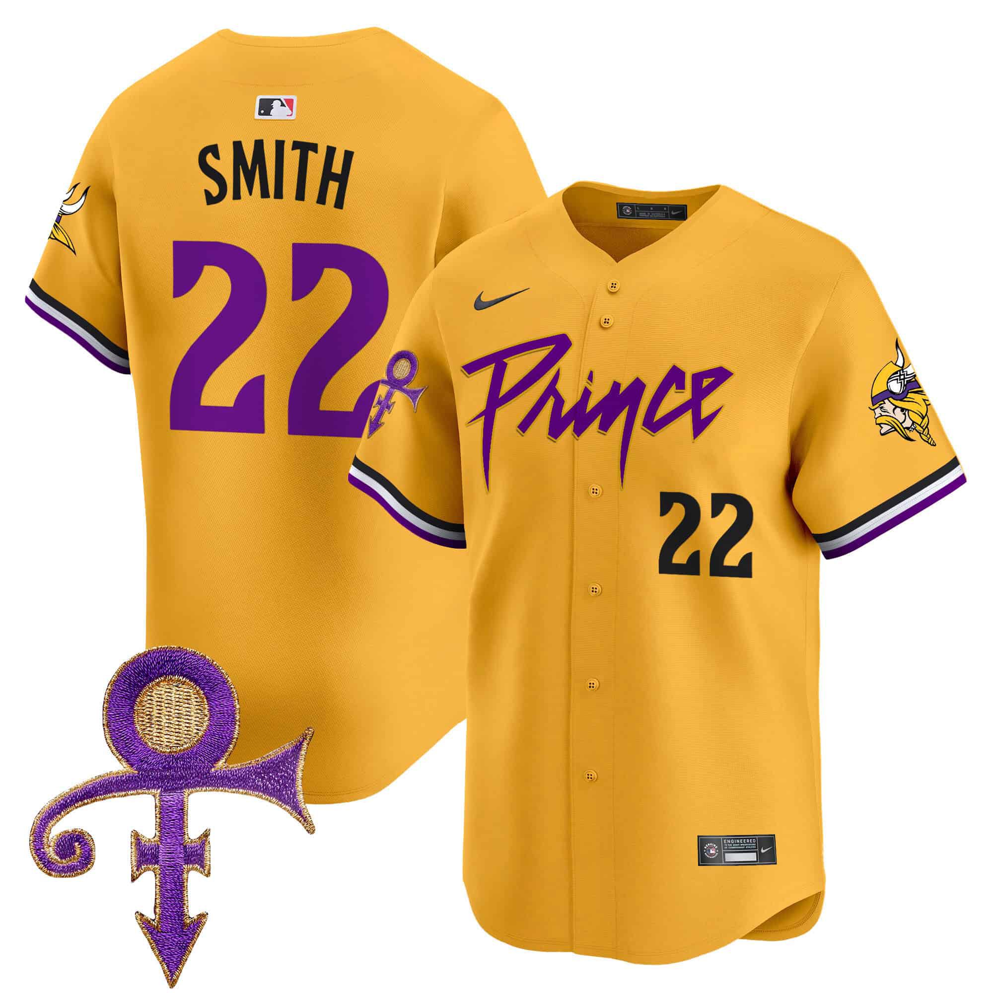 Men Minnesota Vikings #22 Smith Yellow 2024 Nike Prince Patch Vapor Premier Limited NFL Jersey